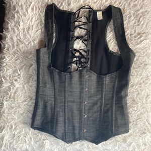 Grey Denim & Black Corset w/ black straps in the back